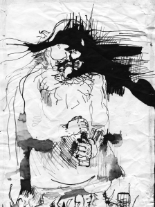 "Лев Толстой на пашне" 1989. Тушь, перо, бумага. 21х30